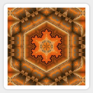 intricate hexagonal gold and orange unique snowflake design Sticker